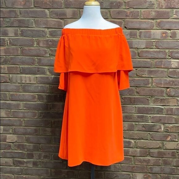 Love First Sight Orange S/S Off shoulder Dress L - Picture 2 of 9